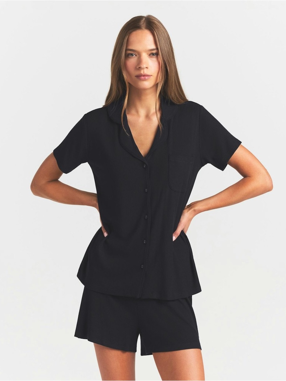 SKIMS Black Short Sleeve Button Pajama Set